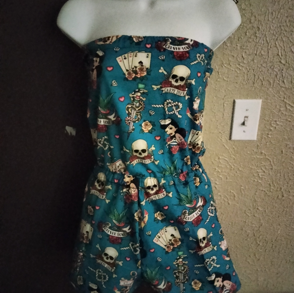 Blue Skull Tattoo Stapless Romper